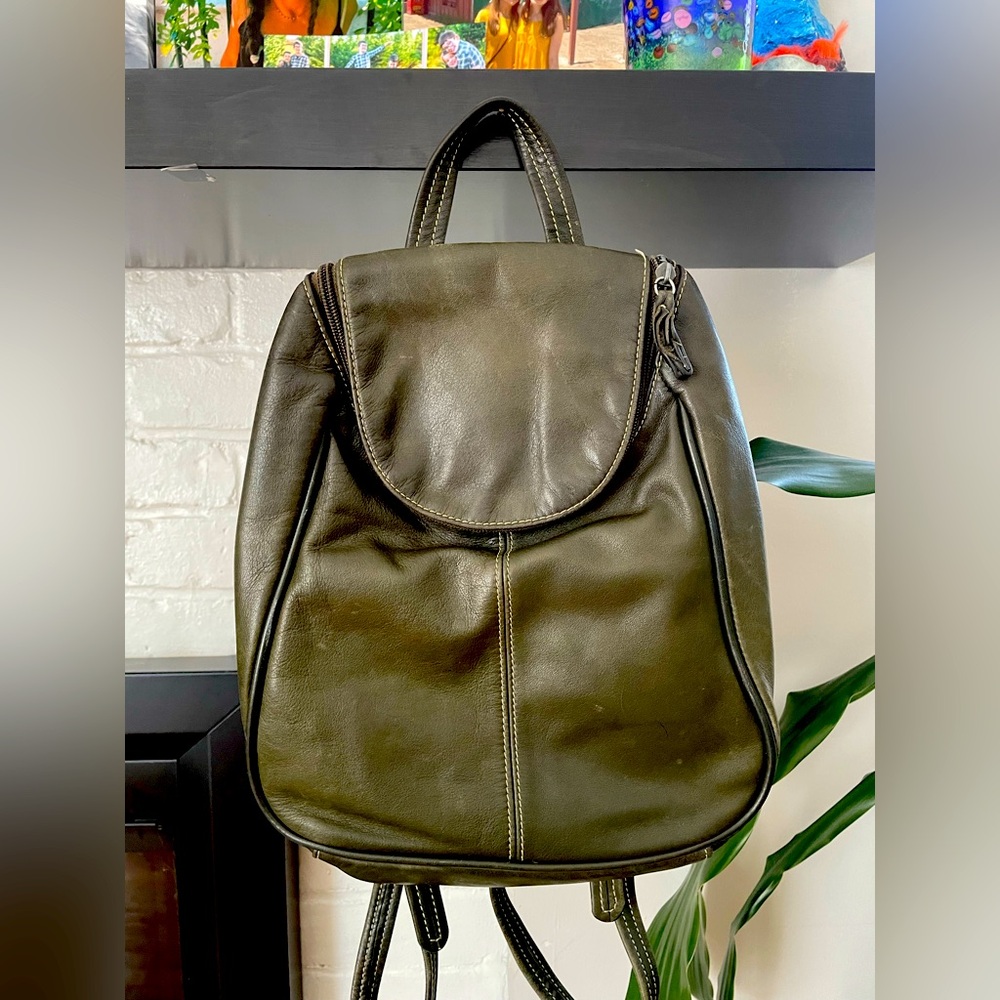 Tignanello Army Green Leather Backpack